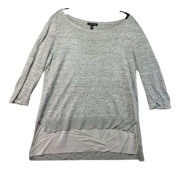Eileen Fisher Sweaters - Eileen Fisher Blouse Womens Small Gray White Layered Lightweight Knit Sweater